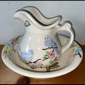Beautiful Hand Painted Signed Pitcher and Bowl